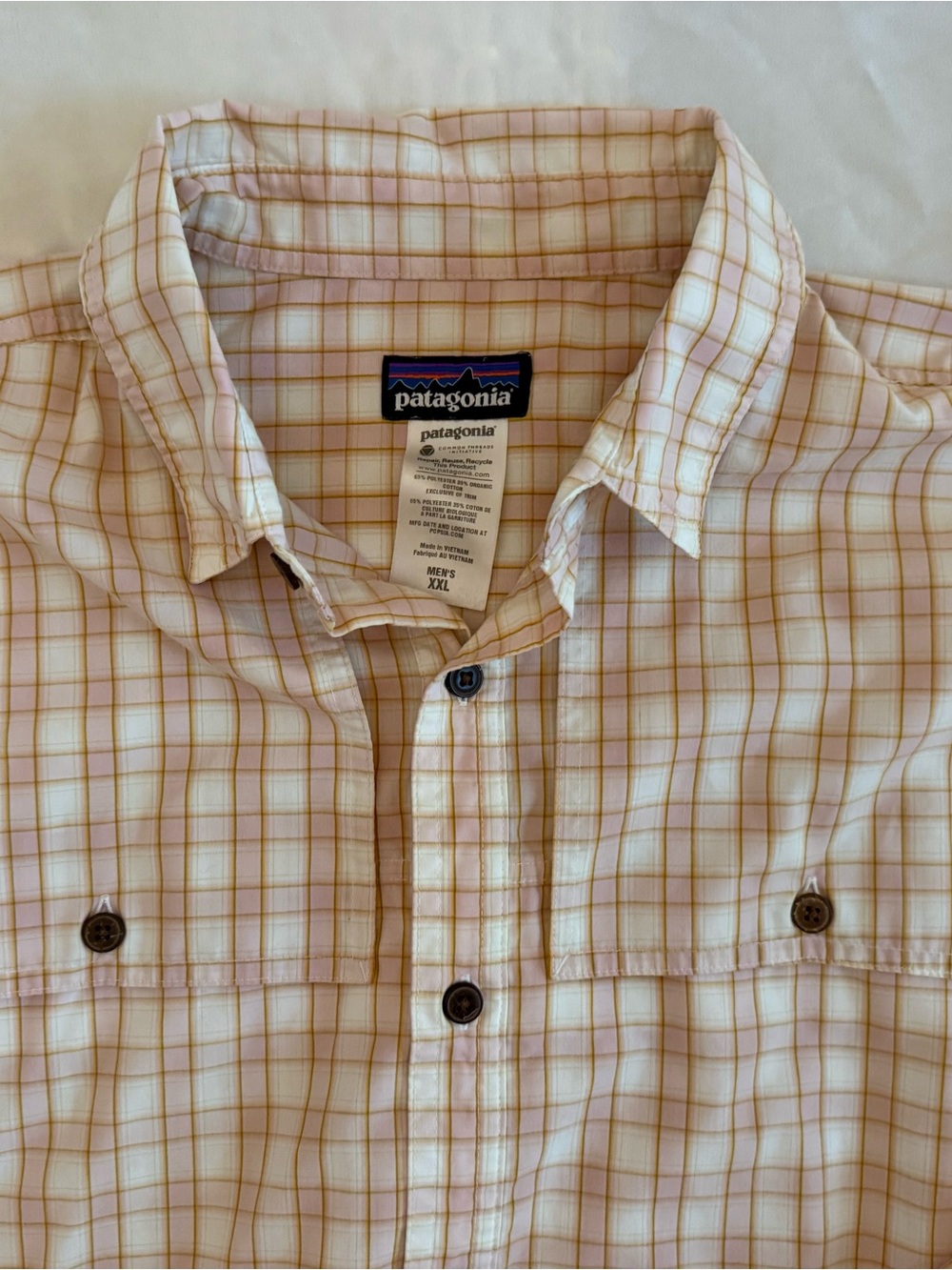 Patagonia Men’s Button-Down Plaid Shirt in Pink and Beige